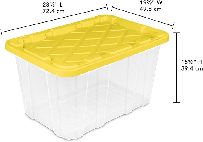 Sterilite 16-Pack Industrial Storage Box, Clear Plastic Organizer Bins with Handles, 27 Gallon, Yellow - Stackable Container Boxes for Bedroom, Bathroom, Garage, and Office Organization