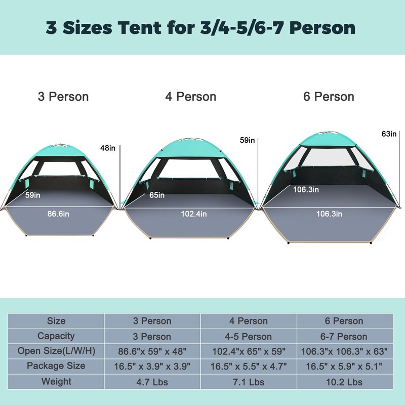 Gorich Beach Tent Sun Shelter for 3/4/6/8/10 Person with UPF 50＋ UV Protection, Lightweight & Easy Setup Beach Shade Canopy, Portable Beach Shade Tent Beach Cabana