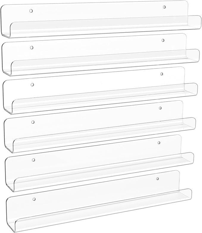 upsimples 6 Pack Clear Acrylic Shelves, 1.7" x12" Clear Wall Shelves
