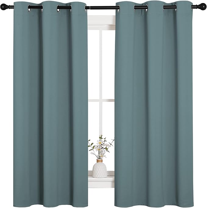 NICETOWN Modern Greyish Blue Blackout Curtains Noise Reducing, Thermal