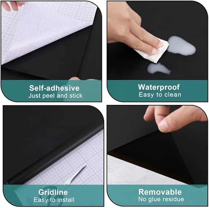 Arthome 35.4''x120'' Black Contact Paper, Self Adhesive Wallpaper Waterproof