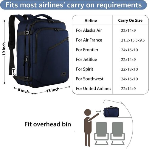 MATEIN Weekender Backpack - Large Capacity Travel Suitcase with Expandable Design | Blue
