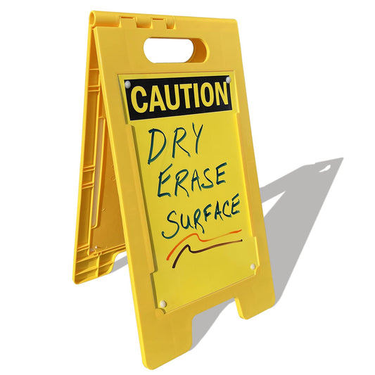 SmartSign - SF-0127-FB-25x12-DE Caution Blank Write-On Folding Floor Sign With Dry Erase Finish By | 25" x 12" Plastic