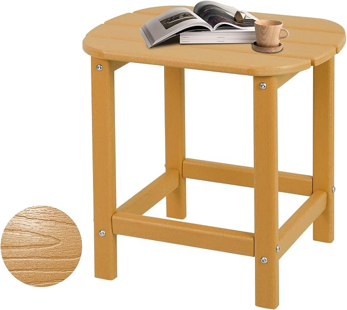 Plawdlik Adirondack Side Table, Wooden Textured,Hdpe Outdoor Weather Resistant Set for Patio, Garden, Porch, Pool, Backyard & Light Blue