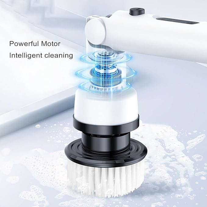 ZJchao Electric Scrubber for Cleaning, Bathroom Cleaning Supplies, Water Proof Cordless with 9pcs Brush Heads and Telescopic Handle for Floors, Bathroom, Kitchen (White)