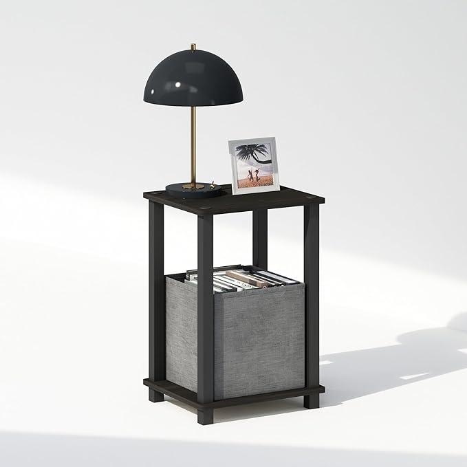 Furinno Simplistic Night Stand, 2-Tier Small Nightstand with Open Shelf, Toolless Assembly Bedside Table, End Table, Side Table, for Bedroom, Living Room, Espresso