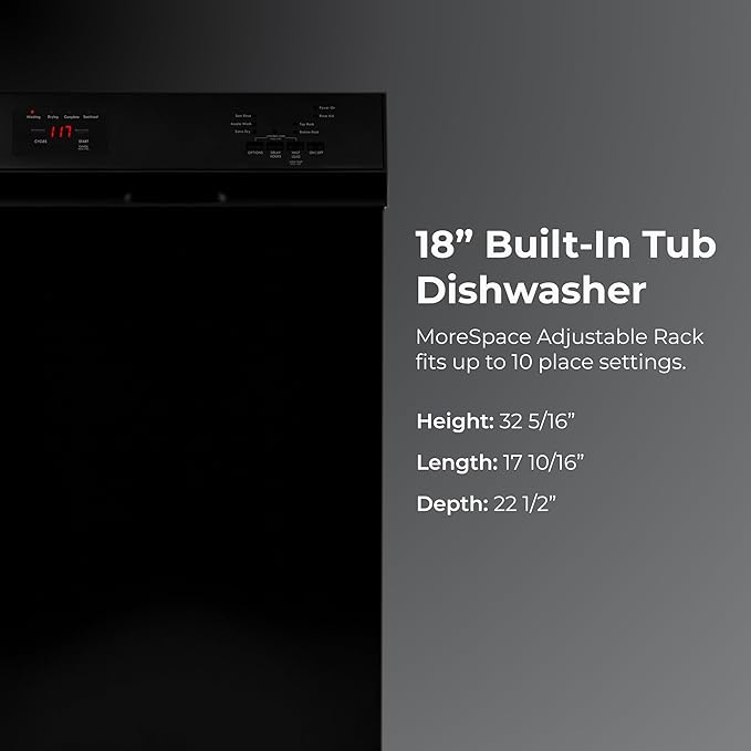 Kenmore 22-14709 18" Compact Built-In Dishwasher - UltraWash Plus, TurboDry, EasyFlex Third Rack & SmartWash - 10 Place Settings - 45 DBA - ENERGY STAR Certified - 18" - Black