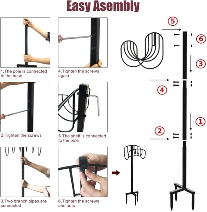 Artigarden Freestanding Garden Hose Holder Hanger, Outdoor Heavy Duty Metal Water Hose Storage Holders Stand Organizer Rack Detachable Stake, Holds 150 Ft of Hoses for Outside Lawn Yard, Black