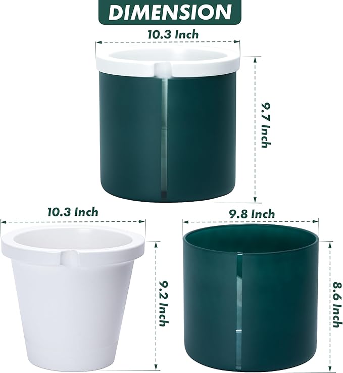 D'vine Dev 10 Inch Design Self Watering Planter for Indoor Plants, White Terracotta Pot with Teal Cylinder Glass Cup, 37-X-D-5