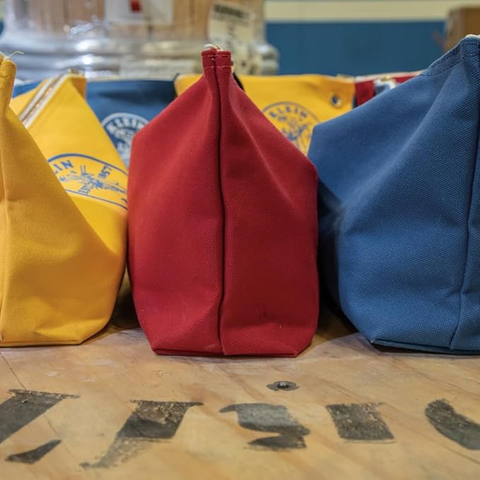 Klein Tools 5539LCPAK Zipper Bags, Large 16-Inch Canvas Tool Pouches for Tool Storage with Brass Zipper, and Grommet for Hanging, 3-Pack
