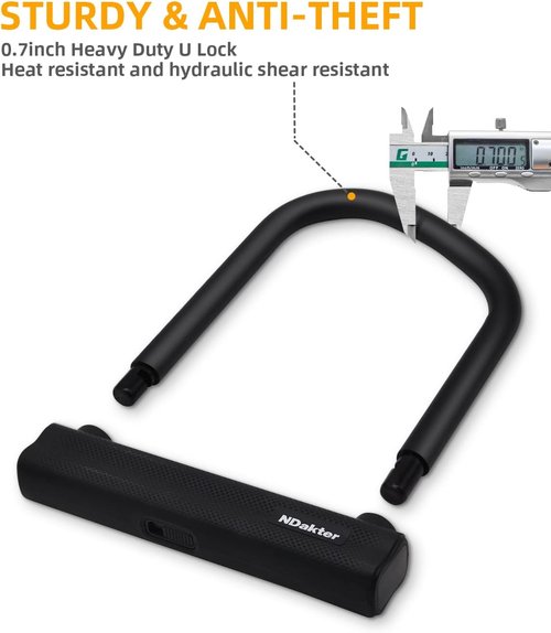 NDakter Bike Locks Heavy Duty Anti Theft, Bicycle U Lock for Ebike, 18mm Shackle, 6FT Steel Security Cable with 3 Keys for Electric Escooter, Motorcycle, Moped, Dirt-Bike, Tri-Bike Wheel Lock Sturdy
