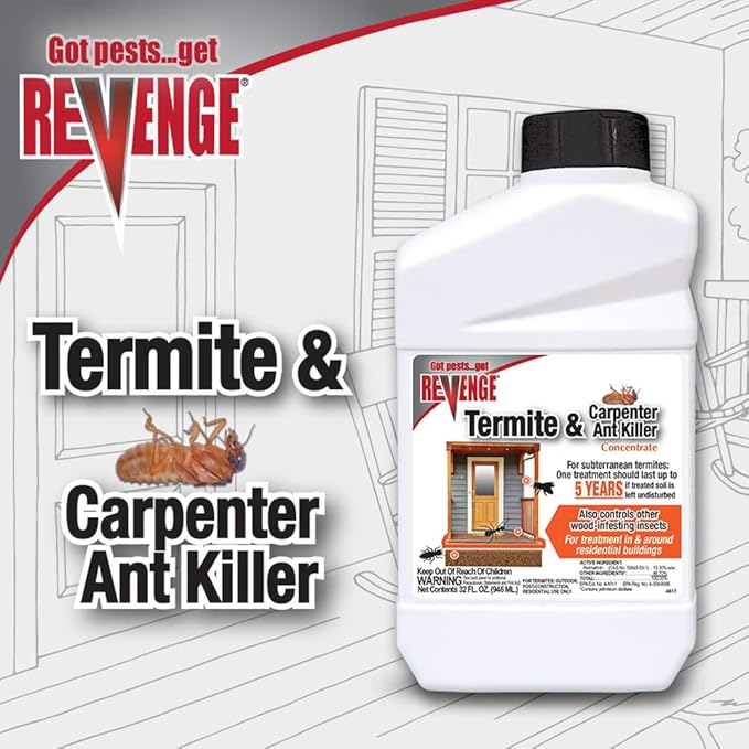 Revenge Termite & Carpenter Ant Killer, 32 oz Concentrate, Long Lasting 5 Year Protection, Outdoor Perimeter Treatment