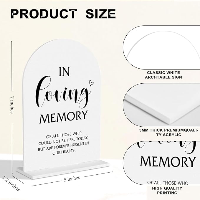 In Loving Memory Wedding Sign， Memorial Table Decor，Memory Table Sign for Wedding Bridal Shower Ceremony Reception Event Party Acrylic Decor