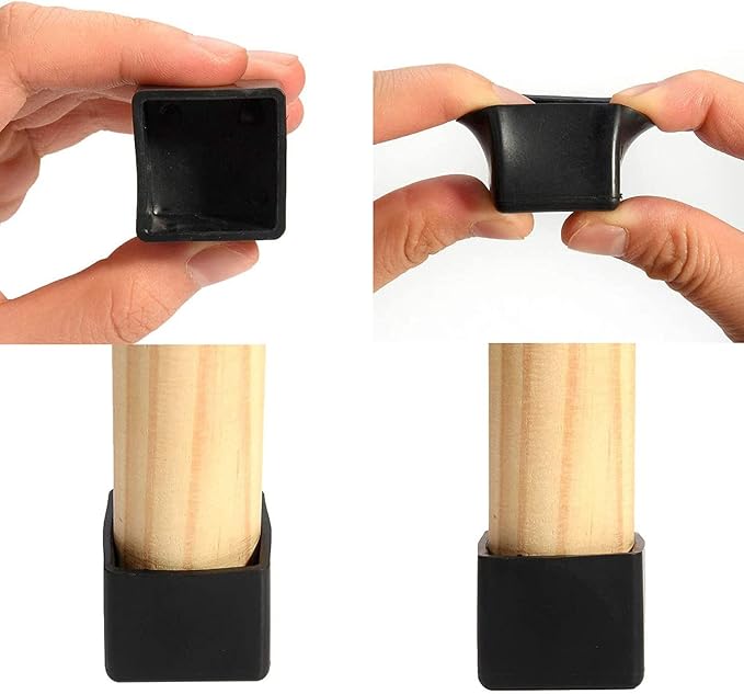Still Awake 16 Pcs Black Square Anti-Slip Rubber Leg Tips Chair Leg Caps Furniture Floor Protectors Chair Table Bar Stool Leg Covers Furniture Leg Cube Feet 1.38 Inch x 1.38 Inch (35 x 35mm)