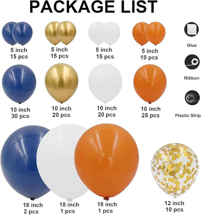 Orange and Navy Blue Balloon Arch Kit 164pcs Orange Navy Blue White Gold Confetti Balloons for Thanksgiving Wedding Baby Shower Engagement Birthday Graduations Party Decoration