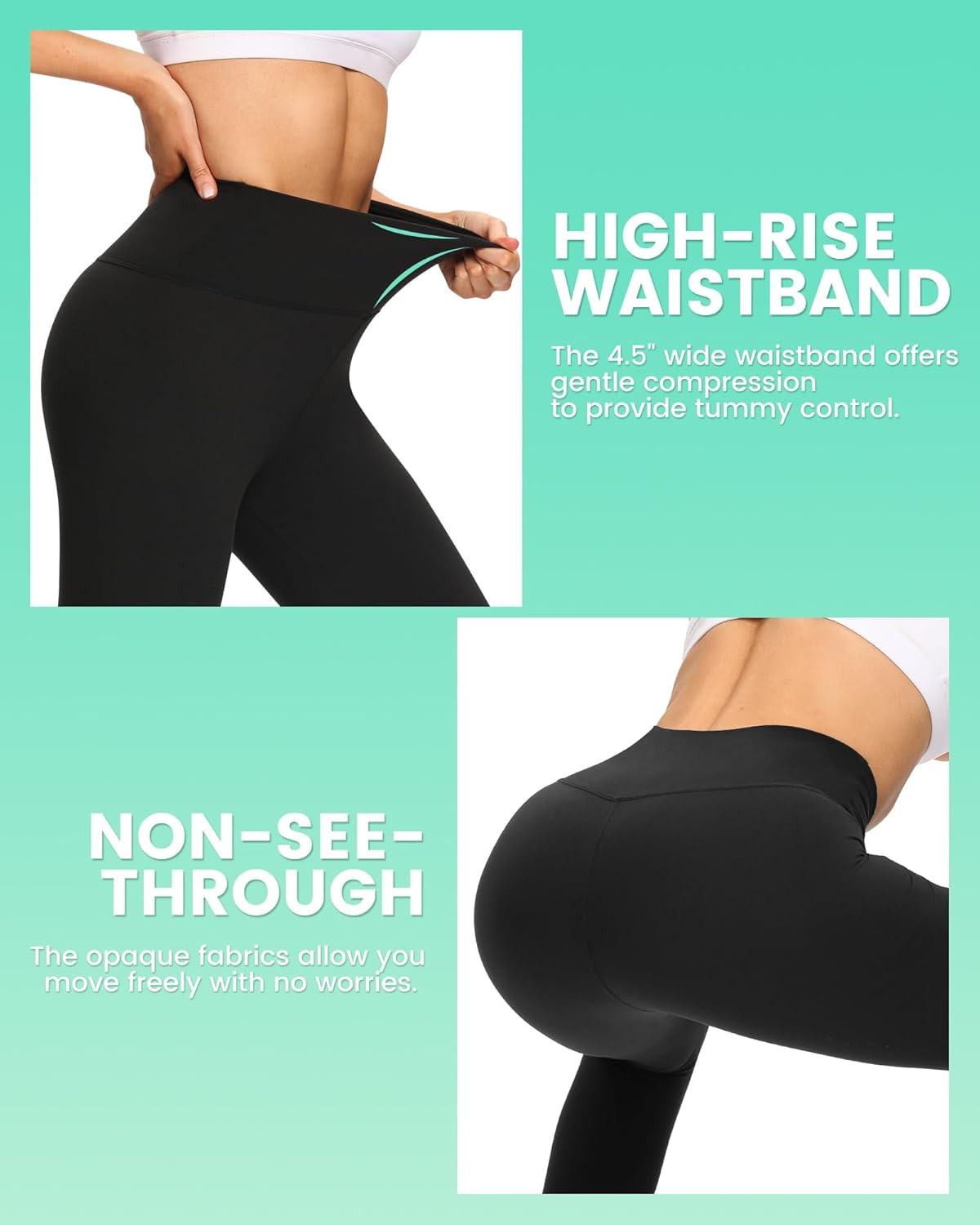 TNNZEET Leggings for Women - Black High Waisted Tummy Control Yoga Pants with Pockets | 3 Pack