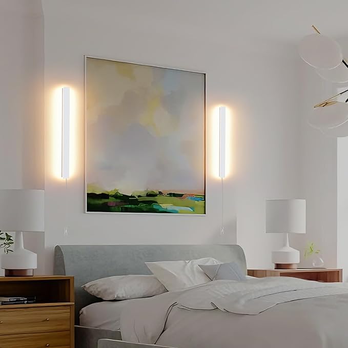 KELUOLY Modern Plug in Wall Sconces, 23.6 inch Frosted White LED Long Wall
