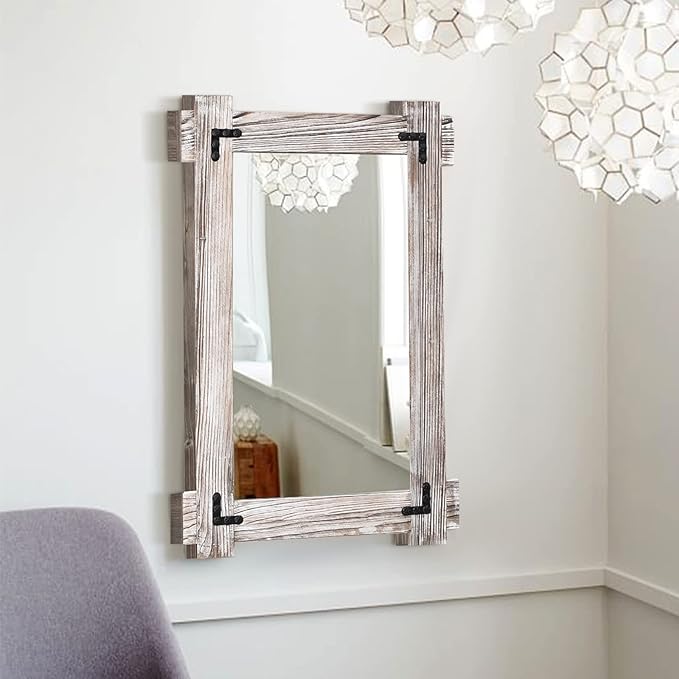 MeMoreCool White Farmhouse Bathroom Mirror 24x36 Inch, Wood Framed Decorative