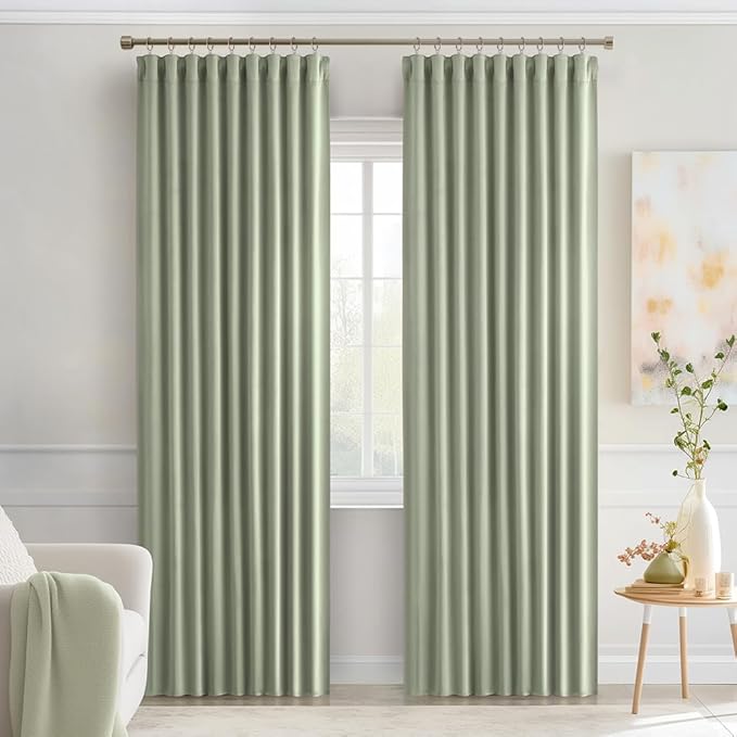 MIULEE Back Tab Sage Green Curtains 90 Inch Long 2 Panels Set