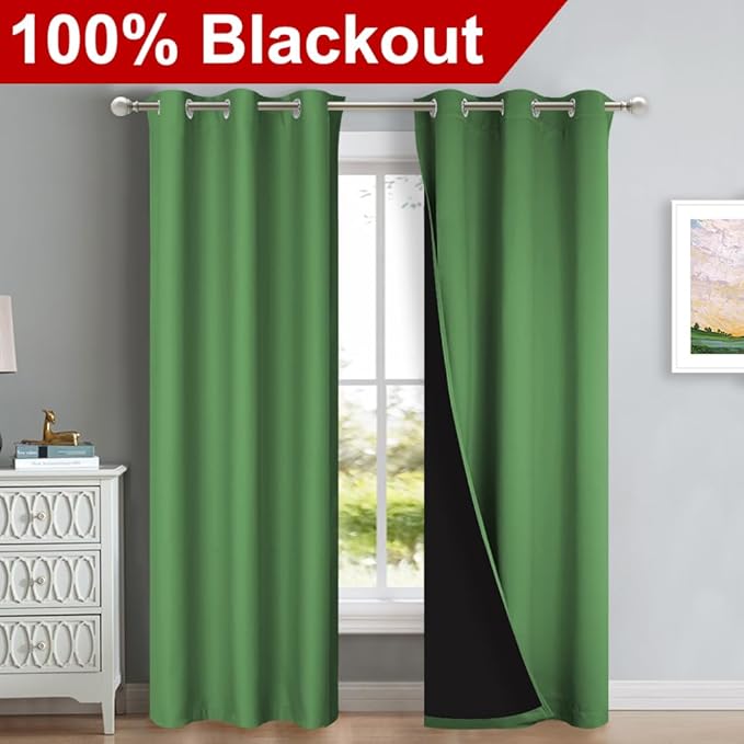 NICETOWN Blackout Curtains 84 inches Long, 2 Pieces, Forest Green, Full Light