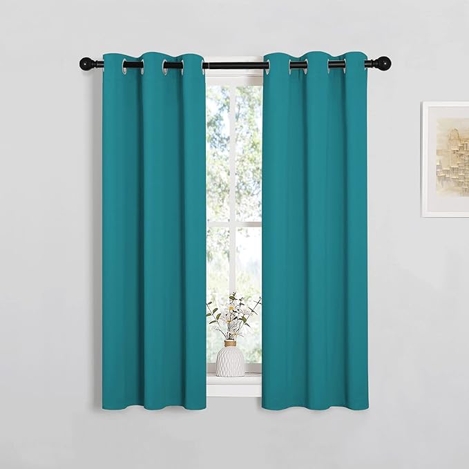 NICETOWN Room Darkening Curtains 40 inch Length 2 Panels, Peacock Teal