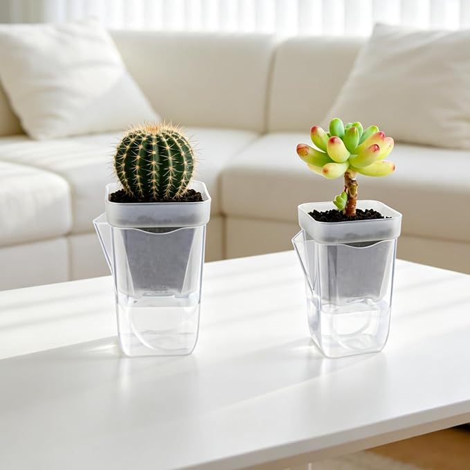 10 Pack 2.5" Self Watering Pots for Indoor Plants, Mini Clear Plastic Planters Water Level Indicator, with Drainage Holes, Cuttings, Seedlings, Herbs, African Violets