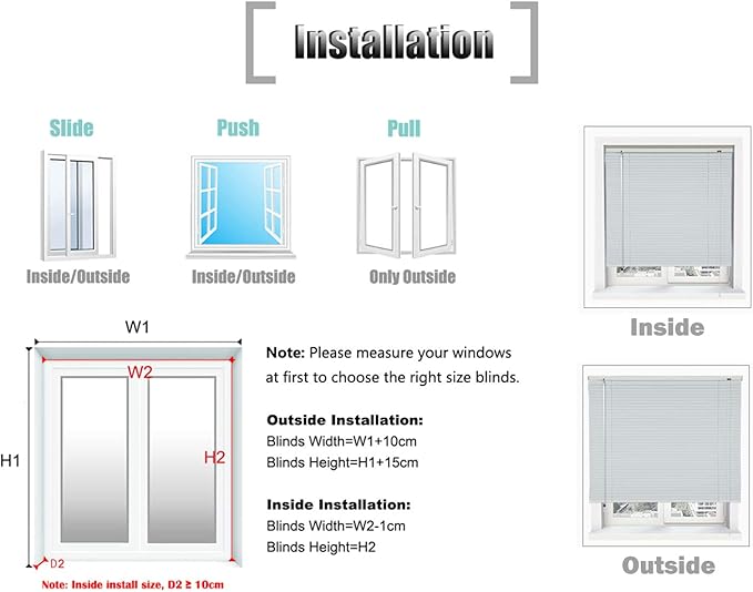 YIIBAII Mini Blinds Suitable for 47.5" W x 64" H Windows 1" Aluminum Horizontal