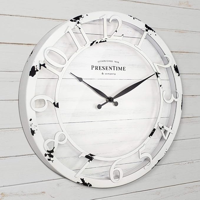 Presentime & Co 13" Farmhouse Series Wall Clock, Quartz Movement, Shiplap Style