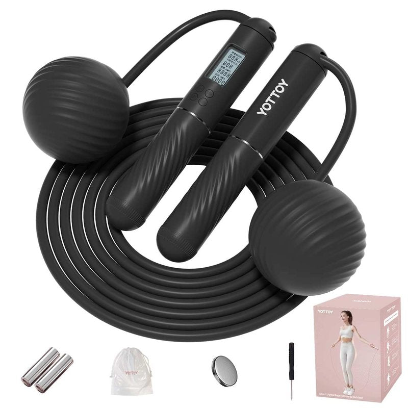 YOTTOY Cordless Jump Rope with Counter - Ropeless Rope 2 In 1 with Large Cordless Ball-Weighted Jump Rope for Women with LCD Display (Black)