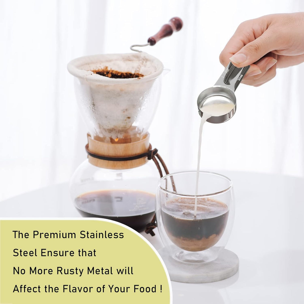 2PCS 1/8Cup (30ml, 1oz) Single Measuring Cup, Stainless Steel Measure Scoop, Metric and US Measurement, Dishwasher Safe