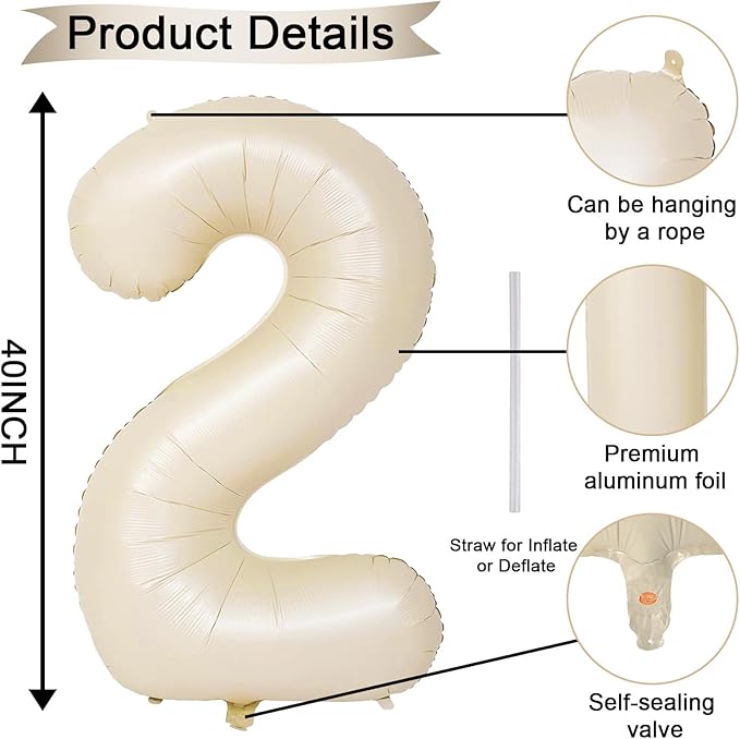 Beige 25th Birthday Balloons Number 25, 40 Inch Large Foil 2 & 5 Numbers Balloons, Cream Giant Maya Helium Balloon for Women Men Birthday Anniversary 2025 New Year Party Decorations