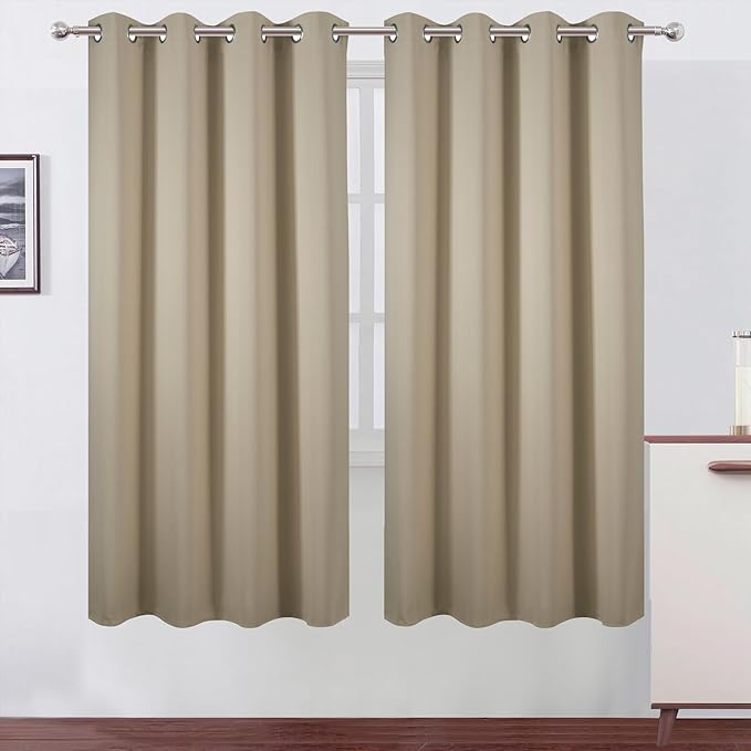 LEMOMO Blackout Curtains 66 x 72 Inch Long Beige Curtains Set of 2 Panels Room