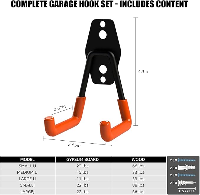 6-Pack Small Square Heavy Duty Garage Hooks, Utility Room Storage
