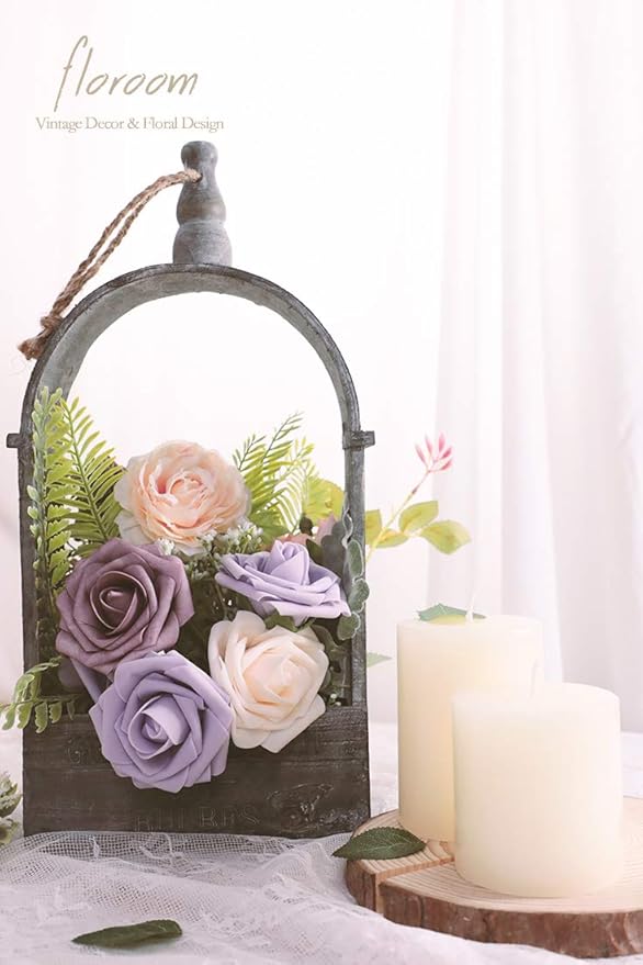 Floroom Artificial Flowers 25pcs Real Looking Cream Foam Fake Roses with Stems for DIY Wedding Bouquets Bridal Shower Centerpieces Floral Arrangements Party Tables Home Decorations