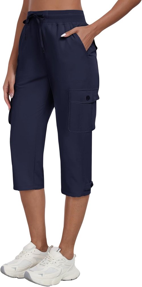 MoFiz Women's Cargo Capris - Lightweight Quick-Dry Hiking Pants with Pockets | Summer Travel Essential