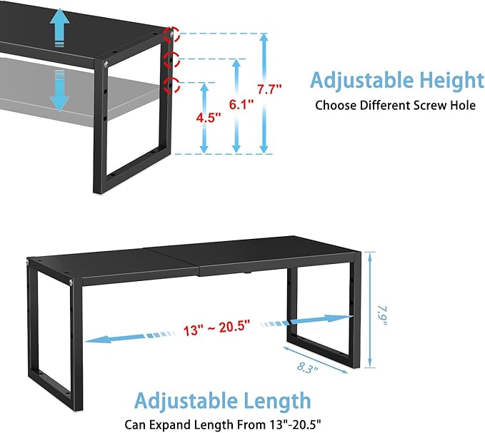 2 Pack Expandable Kitchen Cabinet Shelves Organizer,Heavy Duty Metal Shelving Units and Storage,Stackable Adjustable Kitchen Storage Organization Shelves Rack for Counter Cupboard Pantry,Length:20.5"
