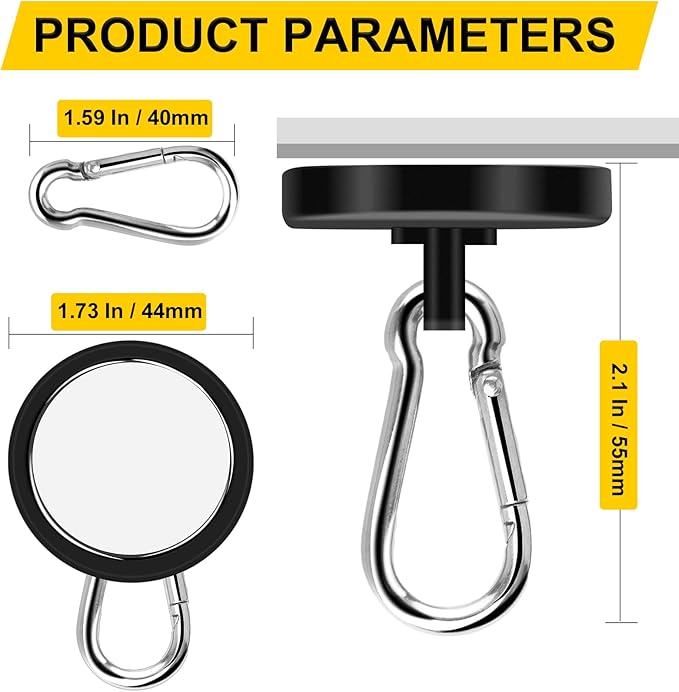 DIYMAG Black Magnetic Hooks,200LBS Strong Heavy Duty Neodymium Magnet Hooks ，Strong Magnetic Hooks for Hanging at Home, Office Locker, Workplace, Refrigerator, Cruise Ship or Travel, 4 Pack