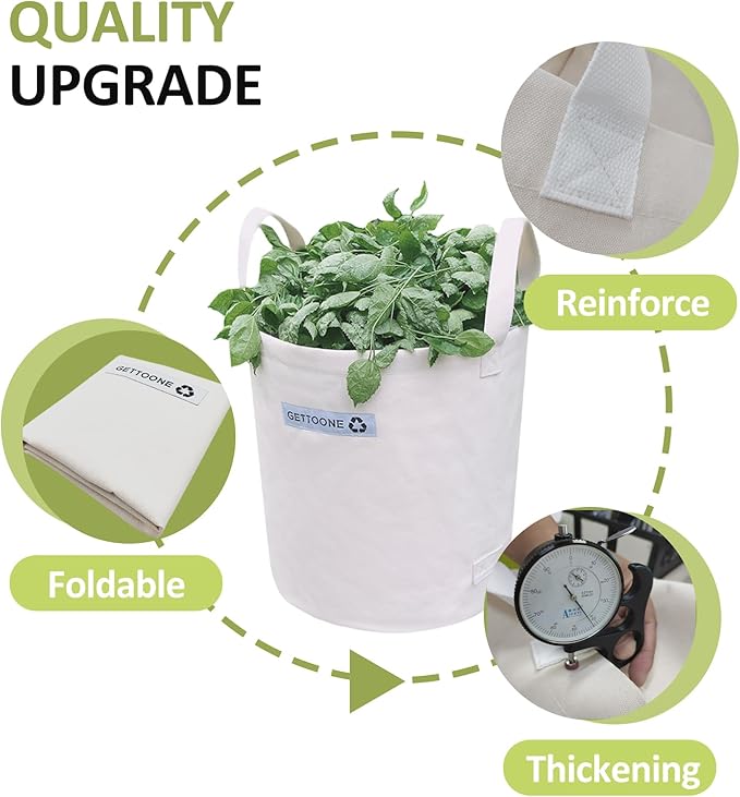 Collapsible Canvas Garden Bag 20 Gallon, Heavy Duty Reusable Lawn and Leaf Yard Waste Bag with 4 Handles, Tear-Resistant for Lawn Clippings, Storage, Moving