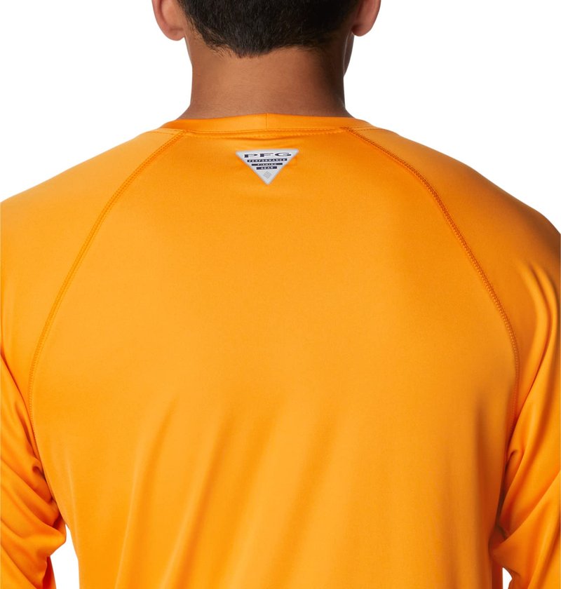 Columbia Men's Terminal Tackle Long Sleeve Shirt, Orange Blast/Black Logo, 1X Big