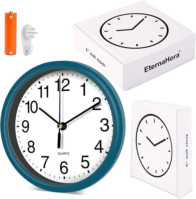 Silent Wall Clock Non Ticking, 6 Inch Wall Clocks Battery Operated, Small