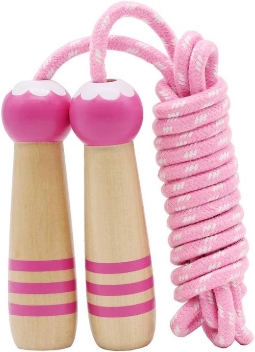 Jump Rope Kids, 7ft Adjustable Cotton Skipping Rope with Wooden Handle for Boys and Girls Fitness Outdoor Exercise