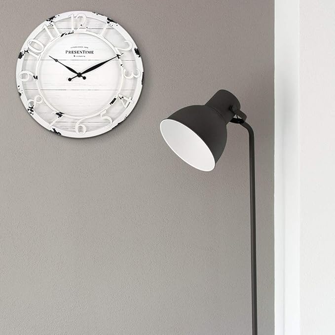 Presentime & Co 13" Farmhouse Series Wall Clock, Quartz Movement, Shiplap Style