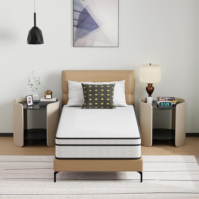 PayLessHere 10 Inch Innerspring Twin Mattress Medium Firm Hybrid Mattress with Removable Cover CertiPUR-US Certified Bed-in-a-Box Pressure Relief Foam Mattress,White