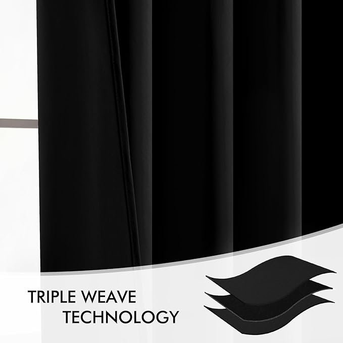 MIULEE Black Back Tab Blackout Curtains 132 Inch Length 2 Panels Set