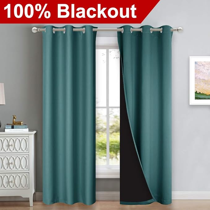 NICETOWN Complete 100% Blackout Curtain Set, Thermal Insulated & Energy