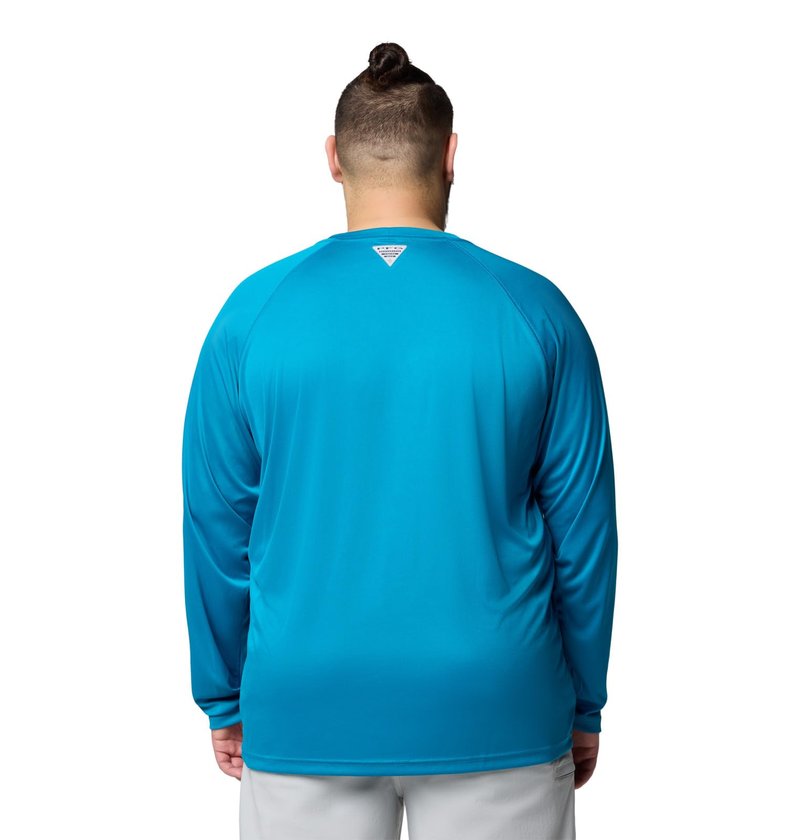 Columbia Men's PFG Terminal Tackle Long Sleeve Fishing Shirt, Blue Echo/White Logo, 1X