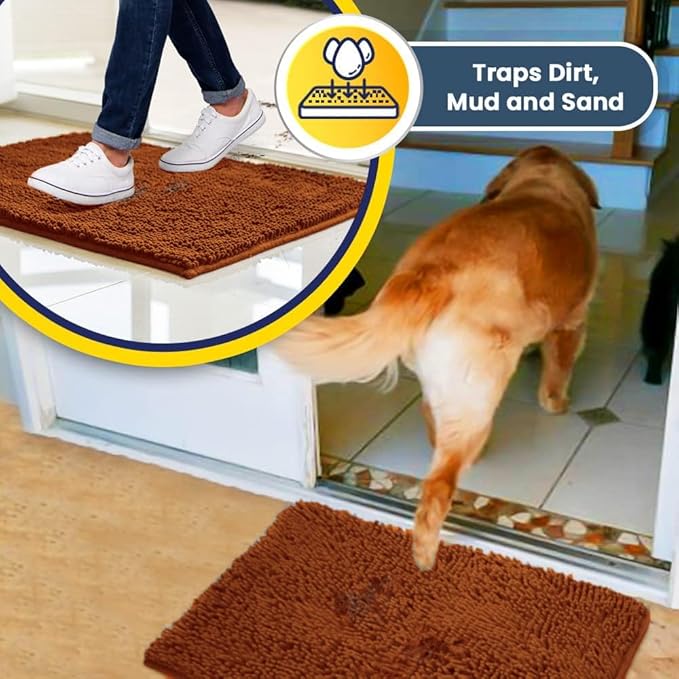 Muddy Mat® | Super Water Absorbent Door Mat Indoor, Microfiber Quick Dry Chenille Entryway Rug, Slip Resistant Front Door Mat, Indoor Mats for Entryway, Machine Washable Pet Rug, Orange 16"x24"