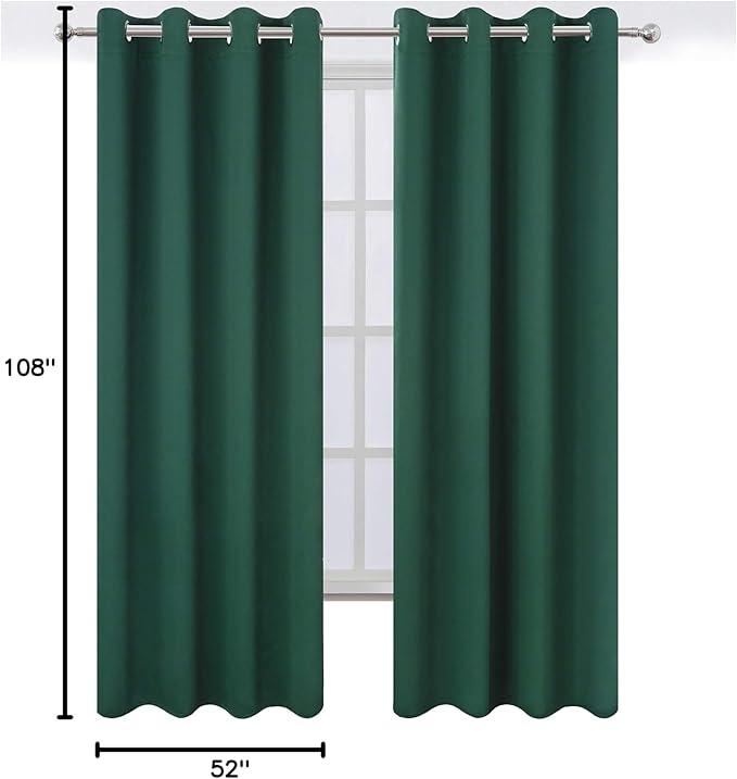 LEMOMO Dark Green Thermal Blackout Curtains/52 x 108 Inch/Set of 2 Panels Room