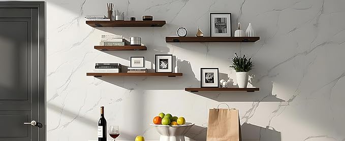 6 Pack - 7 inch Black Hidden L Shelf Bracket Iron Floating Shelf Brackets