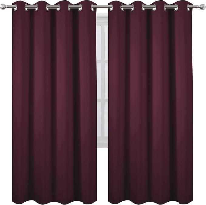 LEMOMO Burgundy Red Thermal Blackout Curtains/52 x 72 Inch/Set of 2 Panels Room